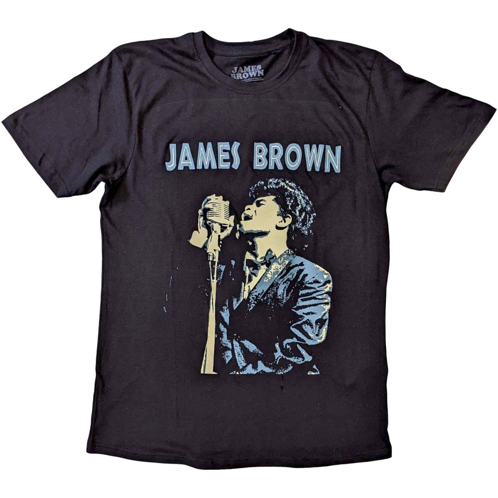 James Brown - Holding Mic Heren Tshirt - Zwart